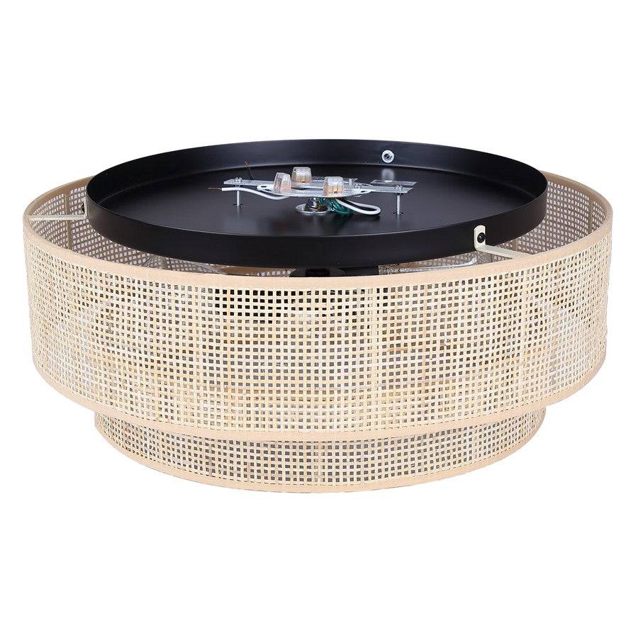 Canarm Bellamy 19in 3-Light Flush Mount | Boho Matte Black and Natural Rattan Shade | Bedroom & Hallway | 19 x 19 x 8 in | Model IFM1149A19NBK