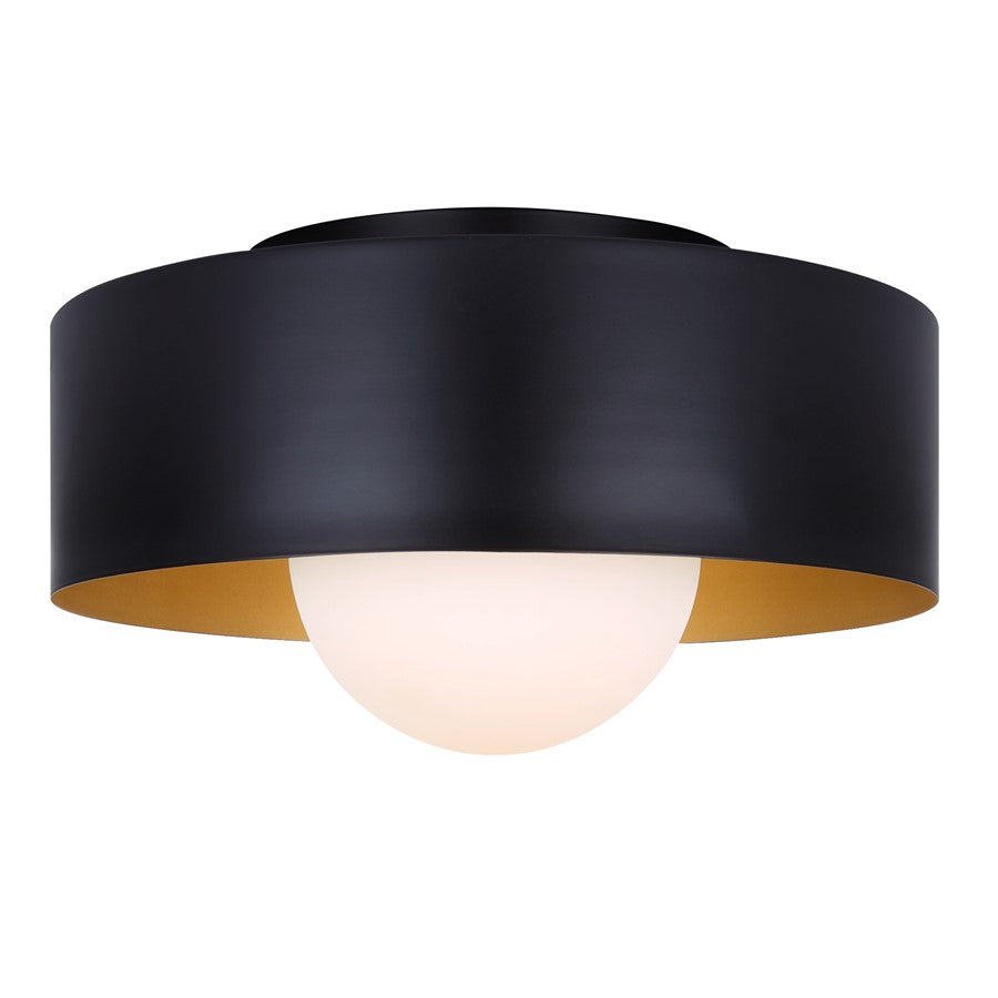 Canarm Daylon 12in 1-Light Flush Mount | Mid-Century Matte Black and Gold Interior Opal Glass | Bedroom & Living Room | Model IFM1150A13BK