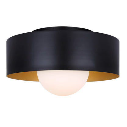 Canarm Daylon 12in 1-Light Flush Mount | Mid-Century Matte Black and Gold Interior Opal Glass | Bedroom & Living Room | Model IFM1150A13BK