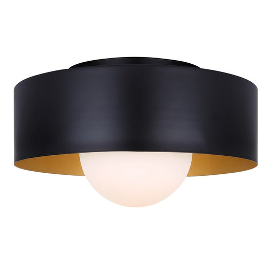 Canarm Daylon 12in 1-Light Flush Mount | Mid-Century Matte Black and Gold Interior Opal Glass | Bedroom & Living Room | Model IFM1150A13BK
