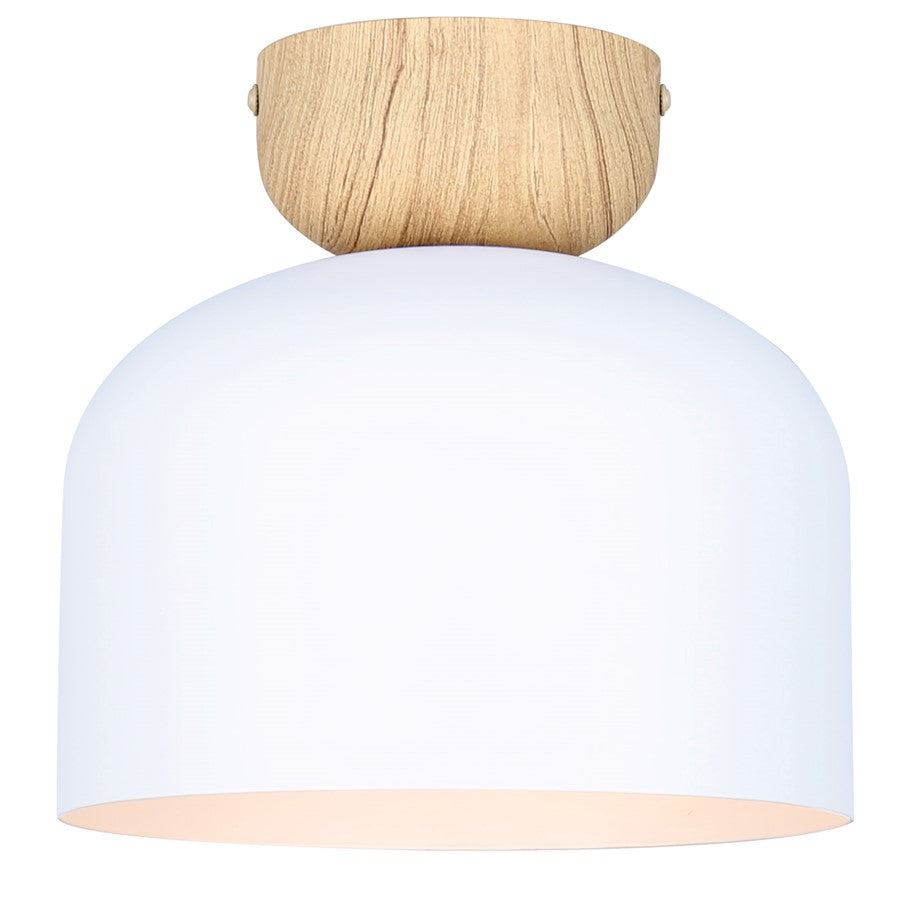 Canarm Caleb 9in 1-Light Flush Mount | Modern Matte White and Natural Wood Accent | Bedroom & Hallway | 9 x 9 x 8 in | Model IFM1152A09WHW