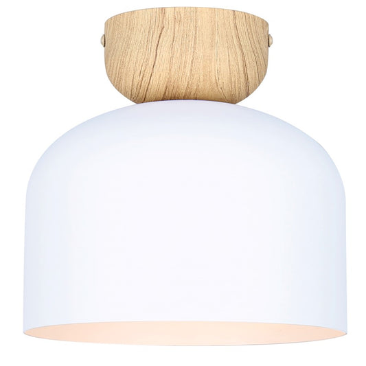 Canarm Caleb 9in 1-Light Flush Mount | Modern Matte White and Natural Wood Accent | Bedroom & Hallway | 9 x 9 x 8 in | Model IFM1152A09WHW