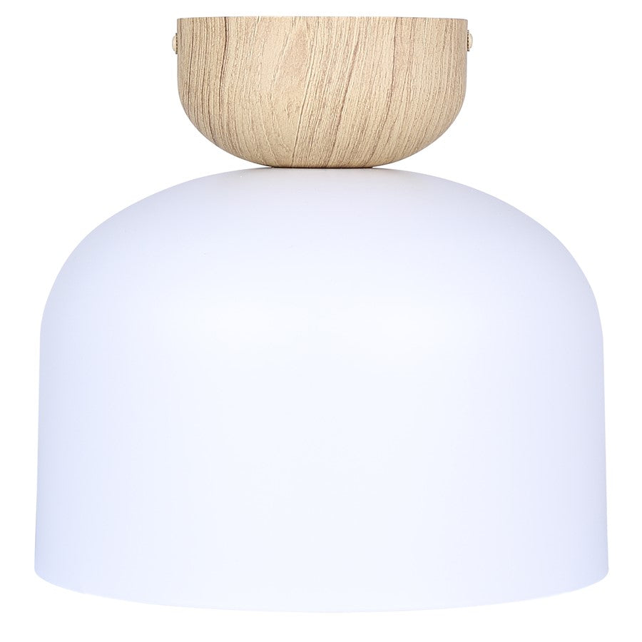 Canarm Caleb 9in 1-Light Flush Mount | Modern Matte White and Natural Wood Accent | Bedroom & Hallway | 9 x 9 x 8 in | Model IFM1152A09WHW
