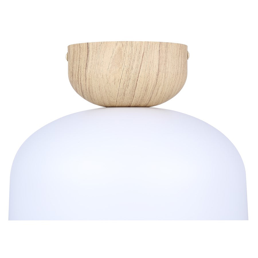 Canarm Caleb 9in 1-Light Flush Mount | Modern Matte White and Natural Wood Accent | Bedroom & Hallway | 9 x 9 x 8 in | Model IFM1152A09WHW