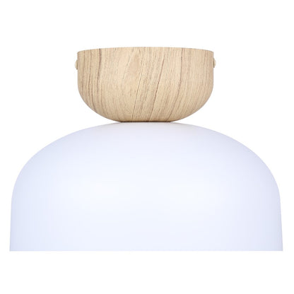 Canarm Caleb 9in 1-Light Flush Mount | Modern Matte White and Natural Wood Accent | Bedroom & Hallway | 9 x 9 x 8 in | Model IFM1152A09WHW