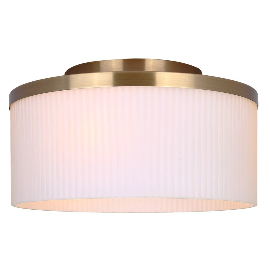 Canarm Kinslea 14in 3-Light Flush Mount | Mid-Century Gold and Opal Ribbed Glass | Bedroom & Living Room | 14 x 14 x 7 in | Model IFM1165A14GD