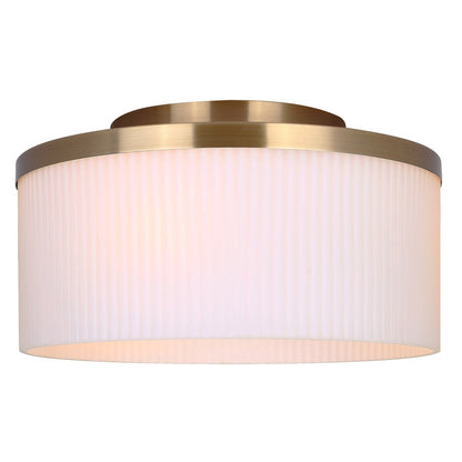 Canarm Kinslea 14in 3-Light Flush Mount | Mid-Century Gold and Opal Ribbed Glass | Bedroom & Living Room | 14 x 14 x 7 in | Model IFM1165A14GD