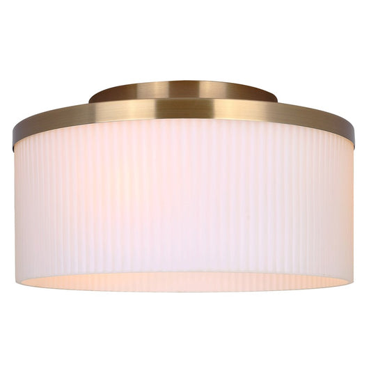 Canarm Kinslea 14in 3-Light Flush Mount | Mid-Century Gold and Opal Ribbed Glass | Bedroom & Living Room | 14 x 14 x 7 in | Model IFM1165A14GD