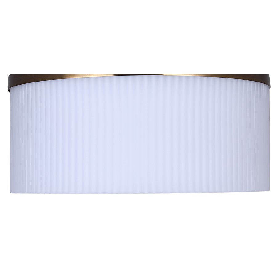 Canarm Kinslea 14in 3-Light Flush Mount | Mid-Century Gold and Opal Ribbed Glass | Bedroom & Living Room | 14 x 14 x 7 in | Model IFM1165A14GD