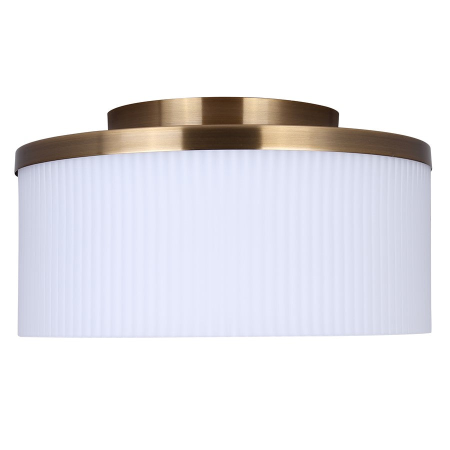 Canarm Kinslea 14in 3-Light Flush Mount | Mid-Century Gold and Opal Ribbed Glass | Bedroom & Living Room | 14 x 14 x 7 in | Model IFM1165A14GD