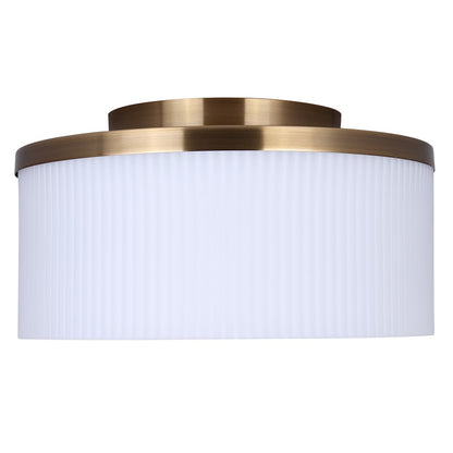 Canarm Kinslea 14in 3-Light Flush Mount | Mid-Century Gold and Opal Ribbed Glass | Bedroom & Living Room | 14 x 14 x 7 in | Model IFM1165A14GD