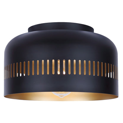 Canarm Miles 13in 1-Light Flush Mount | Matte Black Steel with Gold Interior | Kitchen & Bedroom | 13 x 13 x 7.5 in | Model IFM1207A13BK