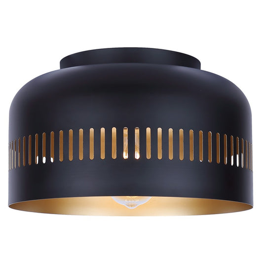 Canarm Miles 13in 1-Light Flush Mount | Matte Black Steel with Gold Interior | Kitchen & Bedroom | 13 x 13 x 7.5 in | Model IFM1207A13BK