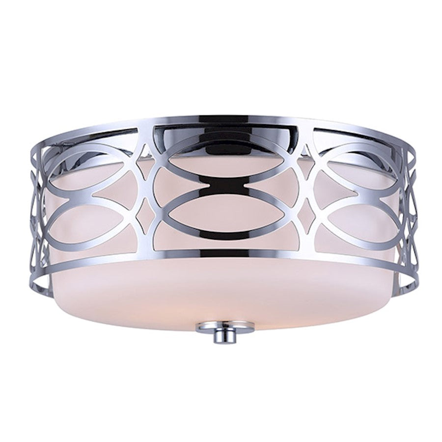 Canarm Drake 12in 2-Light Flush Mount | Chrome and Flat Opal Glass | Bedroom & Hallway Ceiling Light | 11.75 x 5.75 in | Model IFM173B12CH