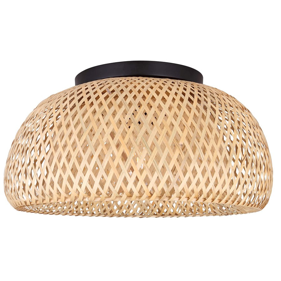 Canarm Sariel 18in 1-Light Flush Mount | Modern Matte Black and Bamboo | Eco-Friendly for Bedroom & Living Room | Model IFM2025B18BK