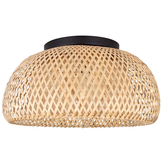 Canarm Sariel 18in 1-Light Flush Mount | Modern Matte Black and Bamboo | Eco-Friendly for Bedroom & Living Room | Model IFM2025B18BK