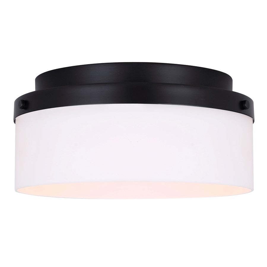 Canarm Malloy 12.25in 2-Light Flush Mount | Modern Matte Black and Opal Glass | Kitchen & Hallway | 12.25 x 12.25 x 5.5 in | Model IFM2029B12BK