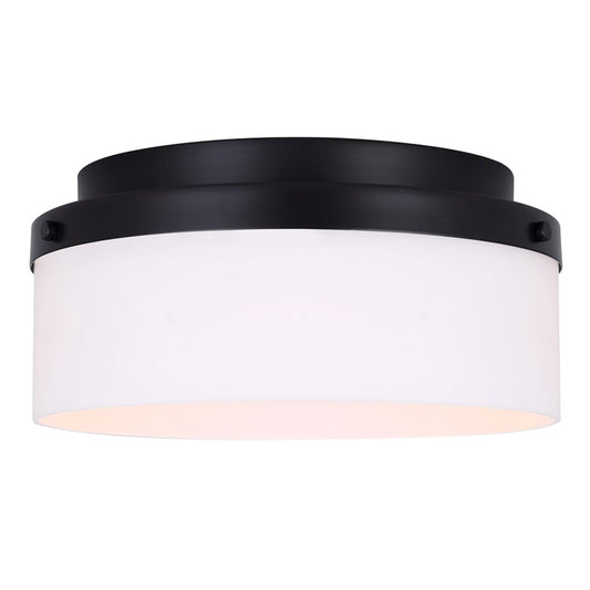 Canarm Malloy 12.25in 2-Light Flush Mount | Modern Matte Black and Opal Glass | Kitchen & Hallway | 12.25 x 12.25 x 5.5 in | Model IFM2029B12BK