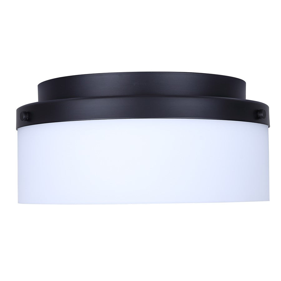 Canarm Malloy 12.25in 2-Light Flush Mount | Modern Matte Black and Opal Glass | Kitchen & Hallway | 12.25 x 12.25 x 5.5 in | Model IFM2029B12BK