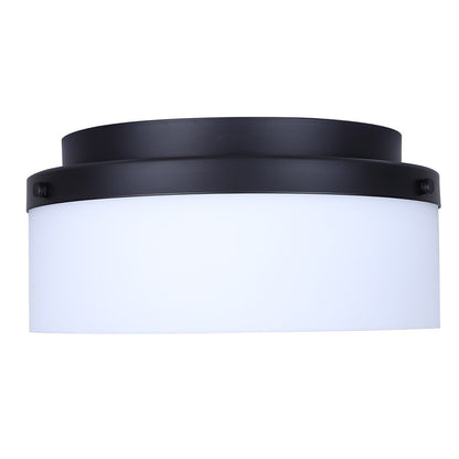Canarm Malloy 12.25in 2-Light Flush Mount | Modern Matte Black and Opal Glass | Kitchen & Hallway | 12.25 x 12.25 x 5.5 in | Model IFM2029B12BK