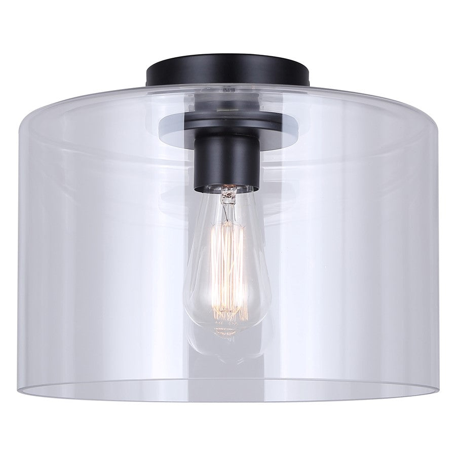 Canarm Sklo 12in 1-Light Flush Mount | Modern Matte Black and Clear Glass | Living Room & Entryway Ceiling Light | 12 x 12 x 9 in | Model IFM2125B12BK