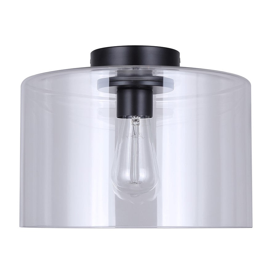 Canarm Sklo 12in 1-Light Flush Mount | Modern Matte Black and Clear Glass | Living Room & Entryway Ceiling Light | 12 x 12 x 9 in | Model IFM2125B12BK