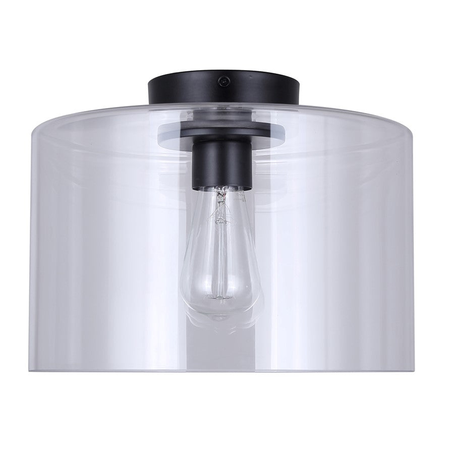 Canarm Sklo 12in 1-Light Flush Mount | Modern Matte Black and Clear Glass | Living Room & Entryway Ceiling Light | 12 x 12 x 9 in | Model IFM2125B12BK