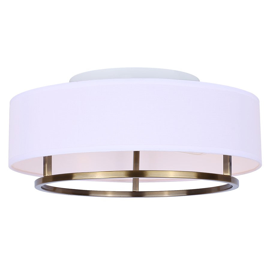 Canarm Bonnie 15in 2-Light Flush Mount | Gold Steel and White Fabric Drum Shade | Bedroom & Living Room | 15 x 15 x 6.5 in | Model IFM2191B15GD