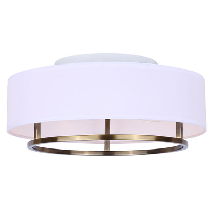 Canarm Bonnie 15in 2-Light Flush Mount | Gold Steel and White Fabric Drum Shade | Bedroom & Living Room | 15 x 15 x 6.5 in | Model IFM2191B15GD