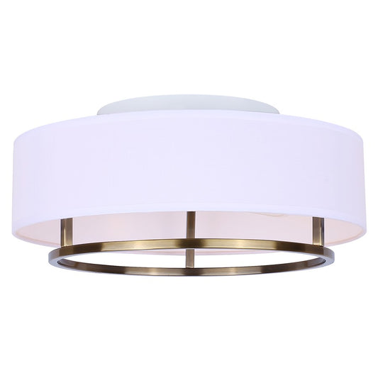 Canarm Bonnie 15in 2-Light Flush Mount | Gold Steel and White Fabric Drum Shade | Bedroom & Living Room | 15 x 15 x 6.5 in | Model IFM2191B15GD