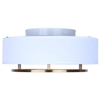 Canarm Bonnie 15in 2-Light Flush Mount | Gold Steel and White Fabric Drum Shade | Bedroom & Living Room | 15 x 15 x 6.5 in | Model IFM2191B15GD