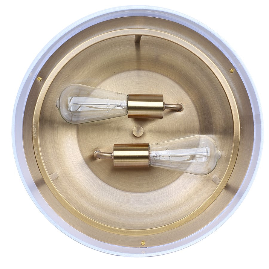 Canarm Bonnie 15in 2-Light Flush Mount | Gold Steel and White Fabric Drum Shade | Bedroom & Living Room | 15 x 15 x 6.5 in | Model IFM2191B15GD