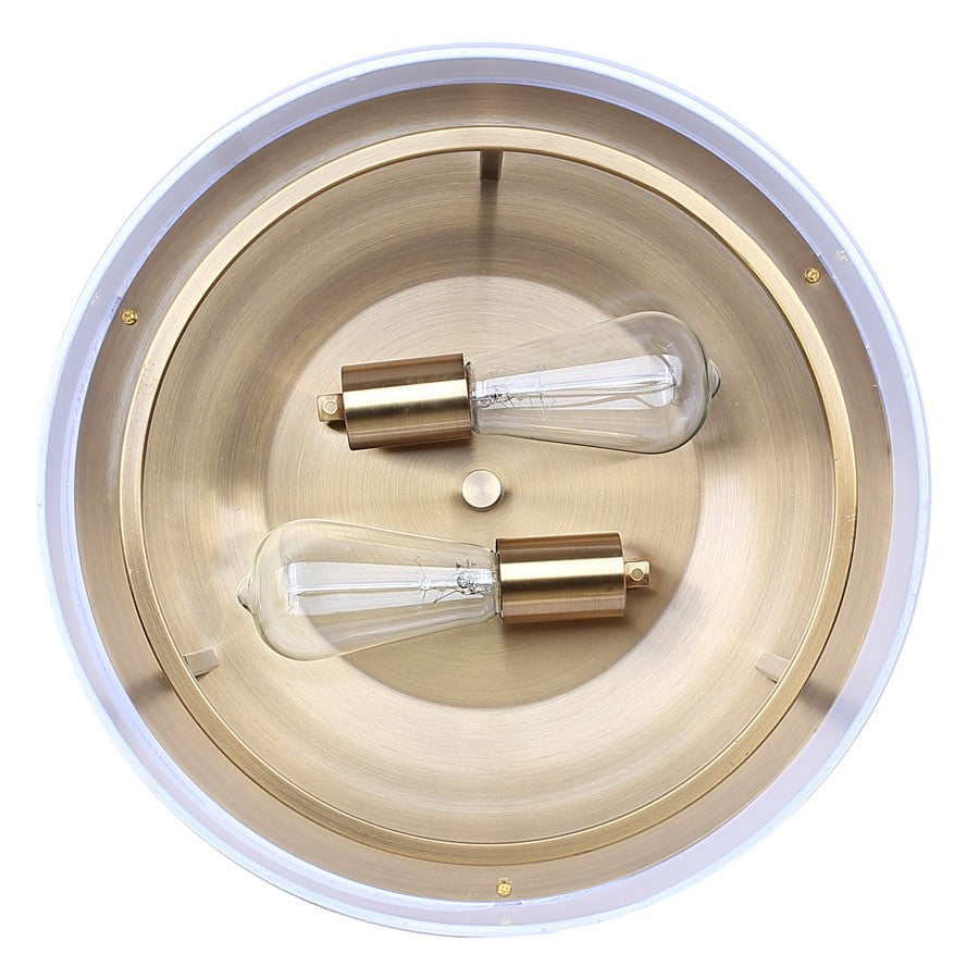 Canarm Bonnie 15in 2-Light Flush Mount | Gold Steel and White Fabric Drum Shade | Bedroom & Living Room | 15 x 15 x 6.5 in | Model IFM2191B15GD