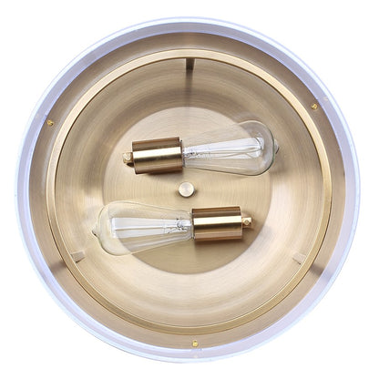 Canarm Bonnie 15in 2-Light Flush Mount | Gold Steel and White Fabric Drum Shade | Bedroom & Living Room | 15 x 15 x 6.5 in | Model IFM2191B15GD