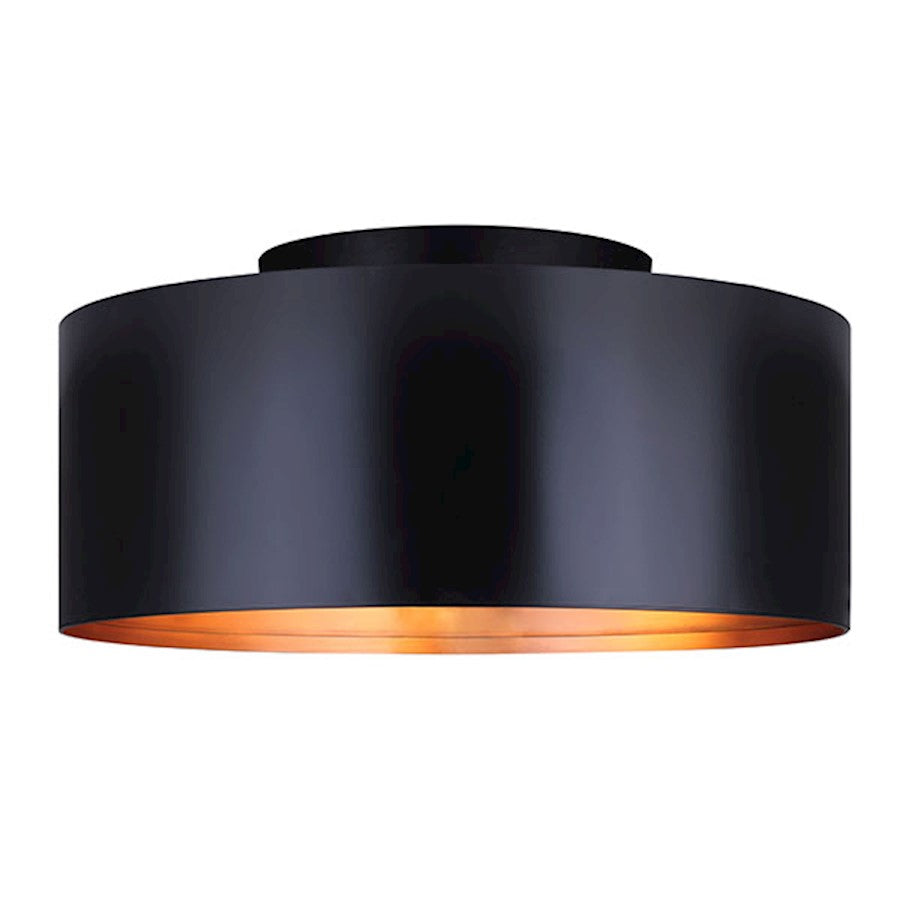 Canarm Oxyura 16in 2-Light Flush Mount | Modern Black Metal Shade | Kitchen & Hallway Ceiling Light | 16 x 16 x 7 in | Model IFM440B16BK