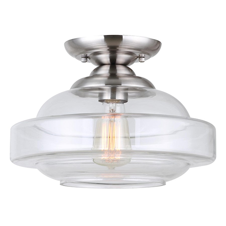 Canarm Chicago 12in 1-Light Flush Mount | Modern Brushed Nickel and Clear Glass | Bedroom & Entryway Ceiling Light | Model IFM459B13BN