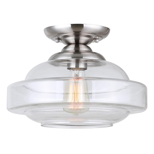 Canarm Chicago 12in 1-Light Flush Mount | Modern Brushed Nickel and Clear Glass | Bedroom & Entryway Ceiling Light | Model IFM459B13BN