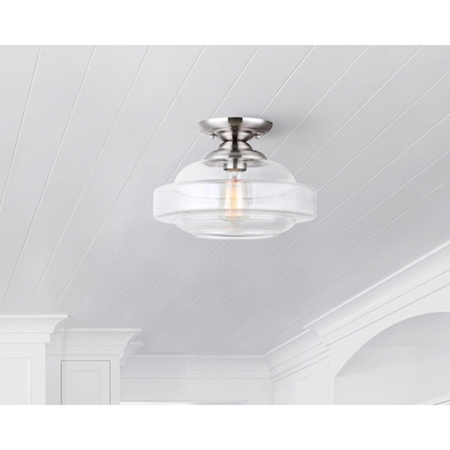 Canarm Chicago 12in 1-Light Flush Mount | Modern Brushed Nickel and Clear Glass | Bedroom & Entryway Ceiling Light | Model IFM459B13BN