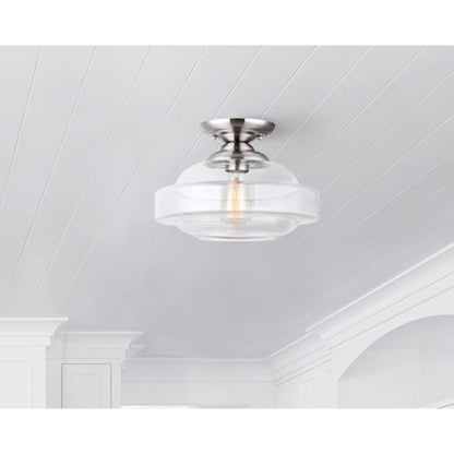 Canarm Chicago 12in 1-Light Flush Mount | Modern Brushed Nickel and Clear Glass | Bedroom & Entryway Ceiling Light | Model IFM459B13BN