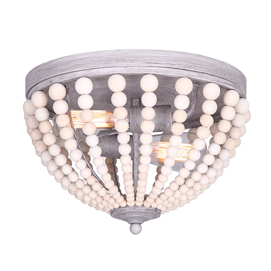 Canarm Vesta 13in 2-Light Flush Mount | Brushed Grey and Wood Beads | Bedroom & Living Room | 13 x 8.75 in | Model IFM564B13BGY