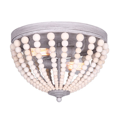 Canarm Vesta 13in 2-Light Flush Mount | Brushed Grey and Wood Beads | Bedroom & Living Room | 13 x 8.75 in | Model IFM564B13BGY