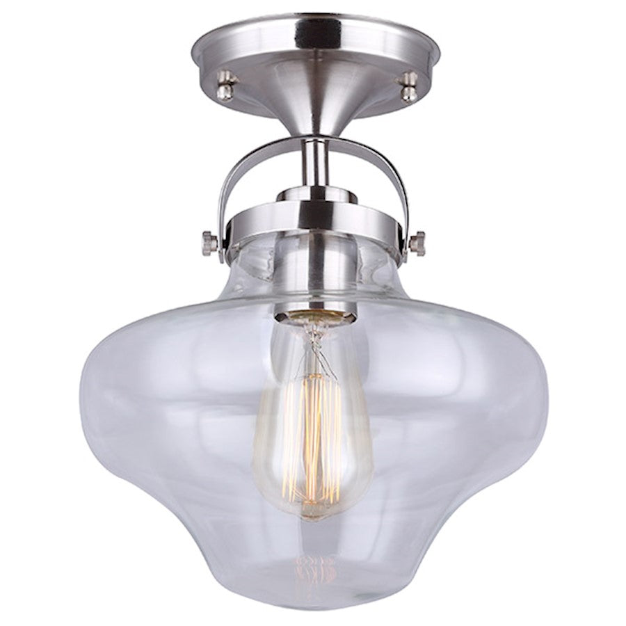 Canarm Kipp 15in 1-Light Flush Mount | Brushed Nickel and Clear Glass | Bedroom & Hallway Ceiling Light | 15 x 10 in | Model IFM634A09BN