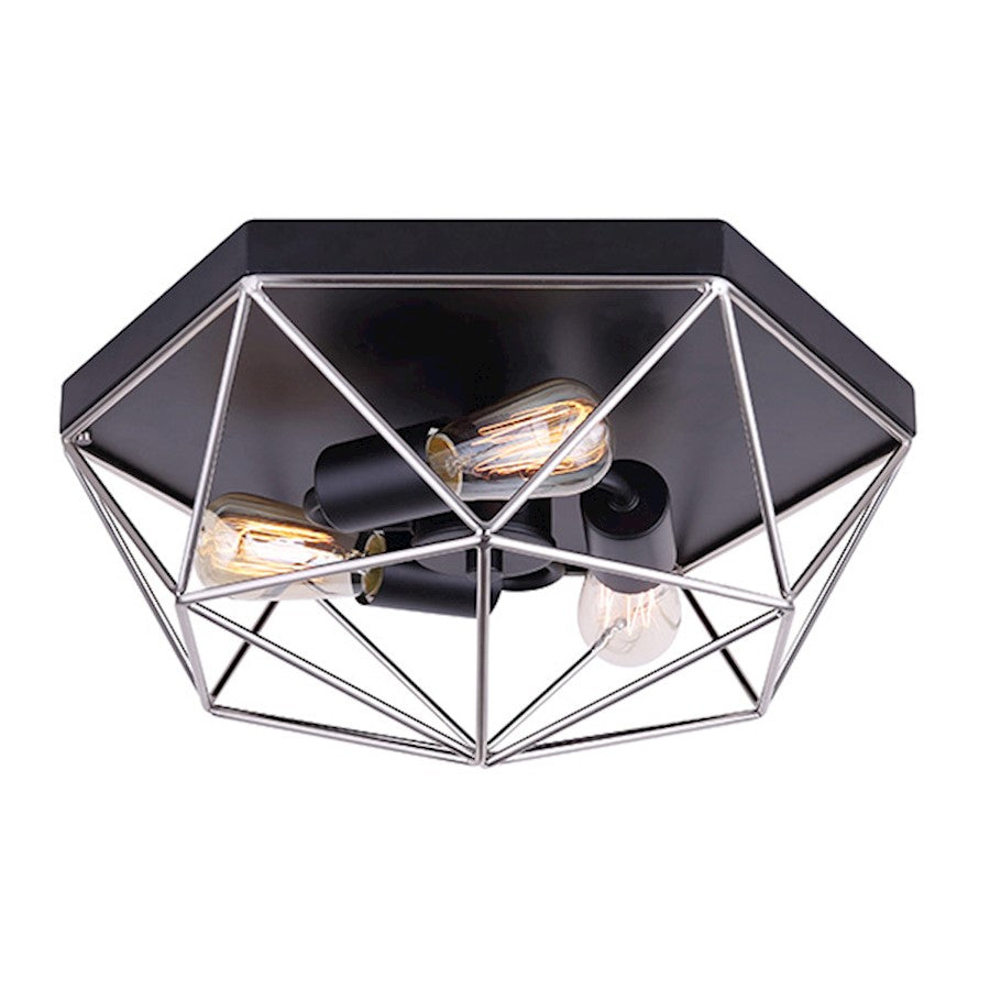 Canarm Greer 15in 3-Light Flush Mount | Matte Black & Brushed Nickel | Bedroom & Hallway | 15 x 13 x 7 in | Model IFM676A15BKN