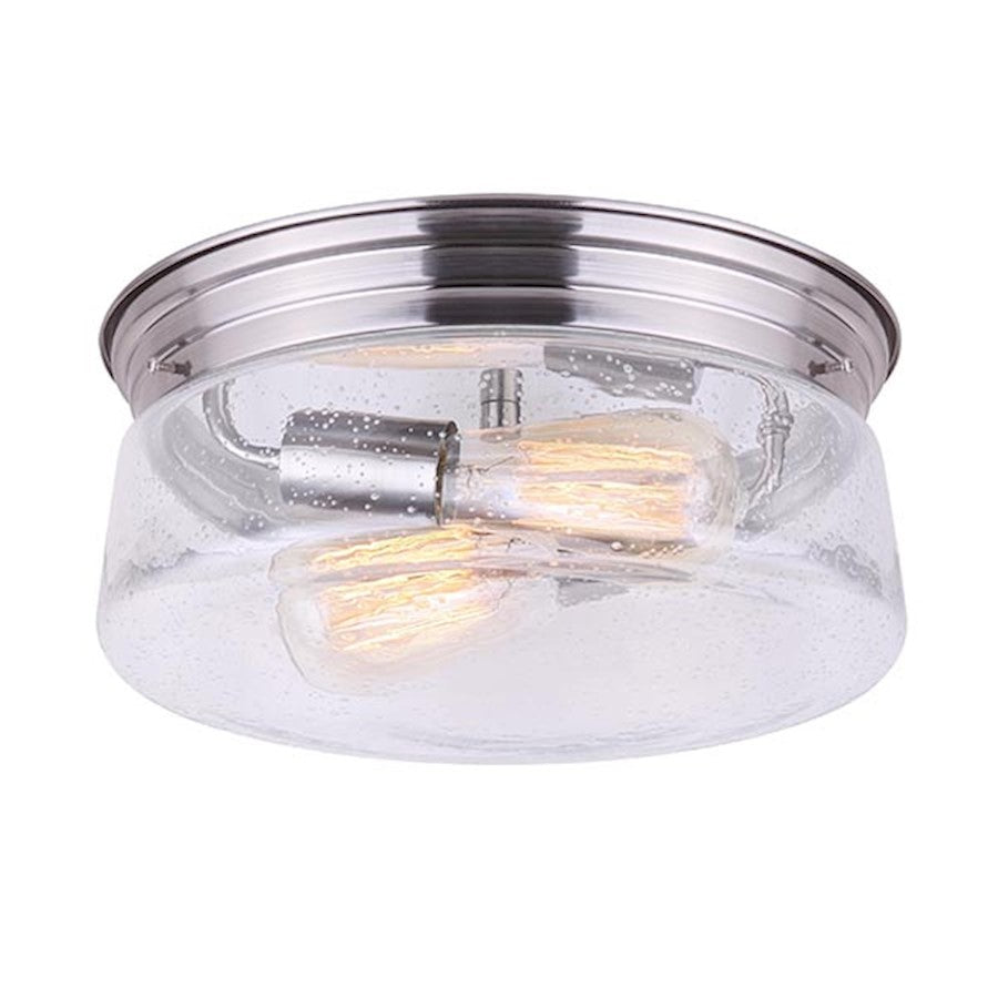 Canarm Albany 12in 2-Light Flush Mount | Industrial Brushed Nickel and Clear Glass | Entryway & Dining Room Ceiling Light | Model IFM679A12BN