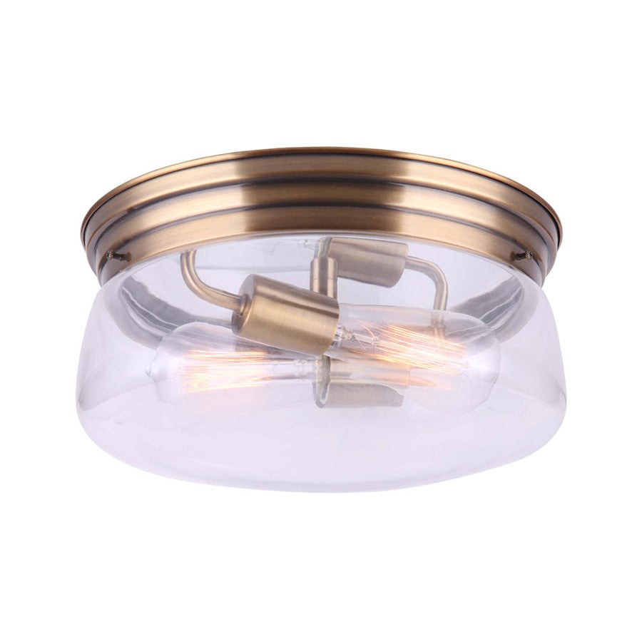Canarm Albany 12in 2-Light Flush Mount | Gold Finish and Clear Glass | Entryway & Dining Room Ceiling Light | 12 x 12 x 6 in | Model IFM679A12GD