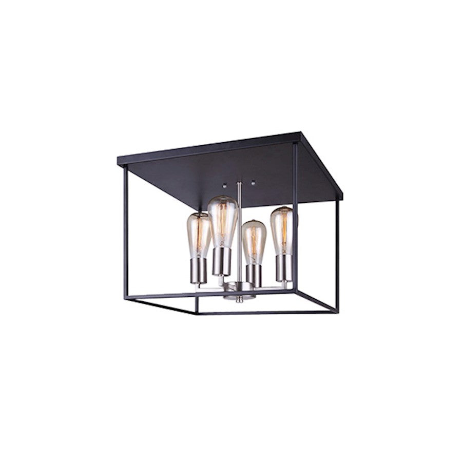 Canarm Roy 16in 4-Light Flush Mount | Industrial Matte Black and Brushed Nickel Metal | Bedroom & Hallway | 16 x 16 x 12 in | Model IFM701A16BKN
