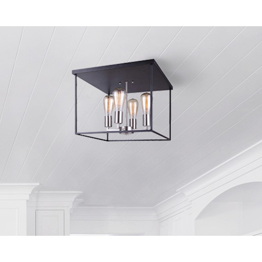 Canarm Roy 16in 4-Light Flush Mount | Industrial Matte Black and Brushed Nickel Metal | Bedroom & Hallway | 16 x 16 x 12 in | Model IFM701A16BKN