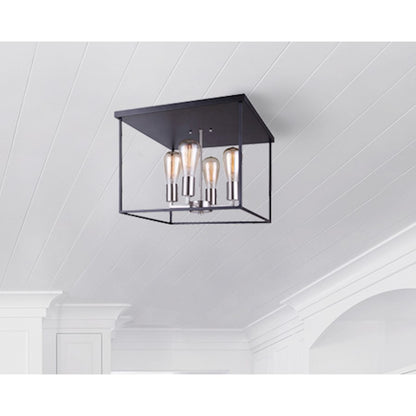 Canarm Roy 16in 4-Light Flush Mount | Industrial Matte Black and Brushed Nickel Metal | Bedroom & Hallway | 16 x 16 x 12 in | Model IFM701A16BKN