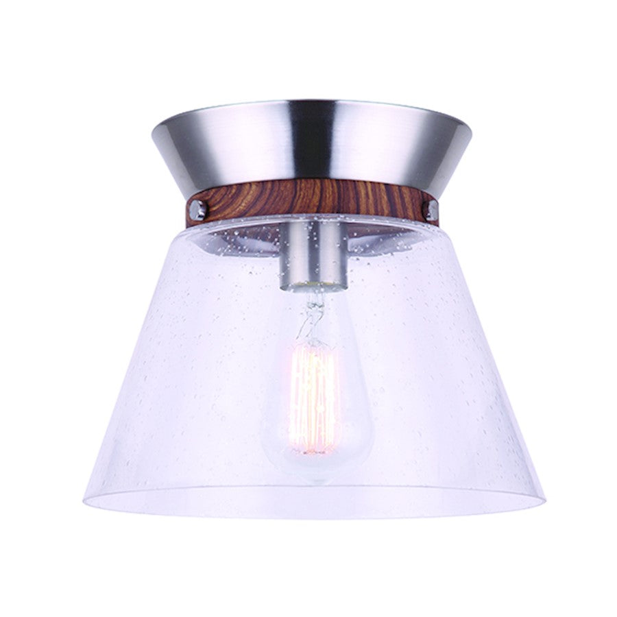 Canarm Dex 10in 1-Light Flush Mount | Modern Brushed Nickel and Faux Wood with Seeded Glass | Kitchen & Hallway | 10 x 10 x 8 in | Model IFM742A10BNW