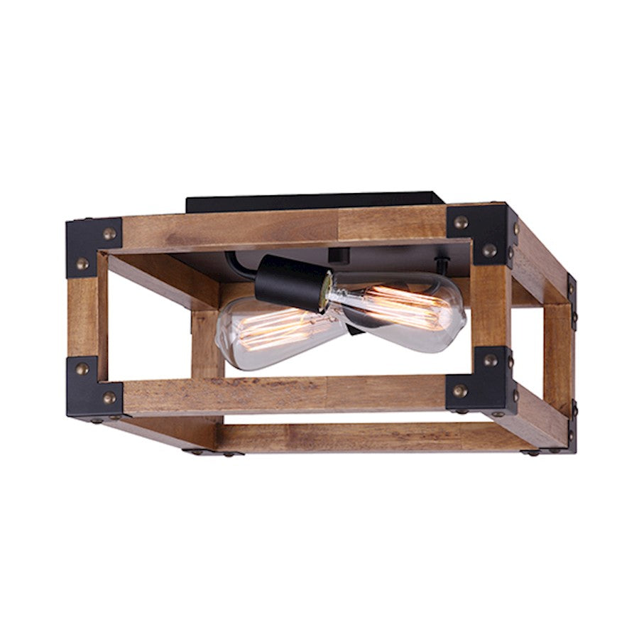 Canarm Moss 14in 2-Light Flush Mount | Modern Black and Real Wood Metal | Hallway & Entryway | 13.75 x 13.75 x 7 in | Model IFM756A13BKW